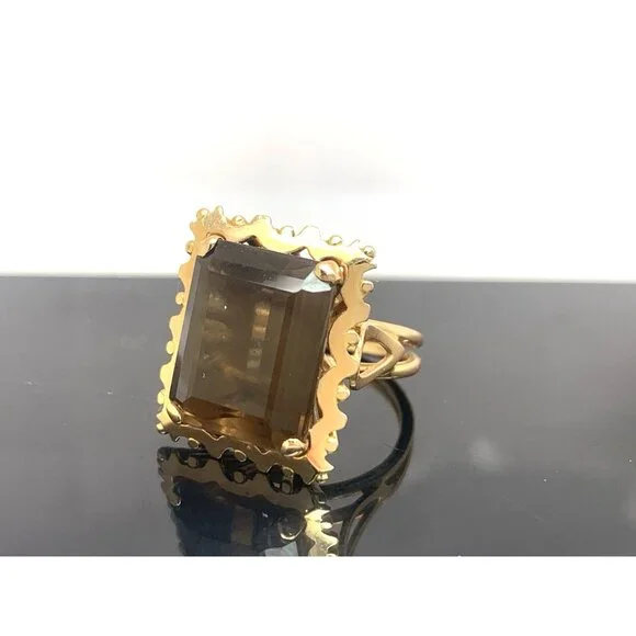 Smokey Quartz Cocktail Ring 18k Yellow Gold Estate Jewelry Women's Size 5.25